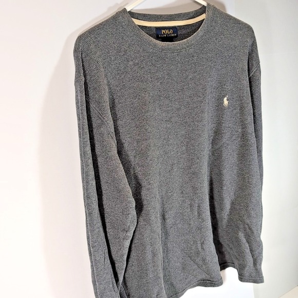Polo Ralph Lauren Sleep Shirt Men's L Waffle Knit 100% Cotton Long Sleeve Large‎ - Picture 2 of 6